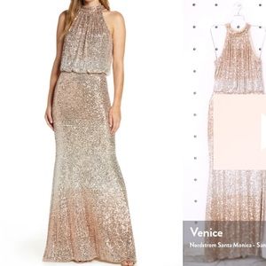 Sequin Halter Evening Gown